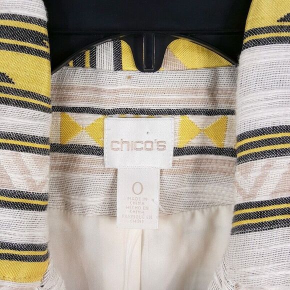 CHICOS Womens Jacket Size 0 Small Yellow Gray Moto Zip Up Aztec Jacquard - Picture 2 of 8